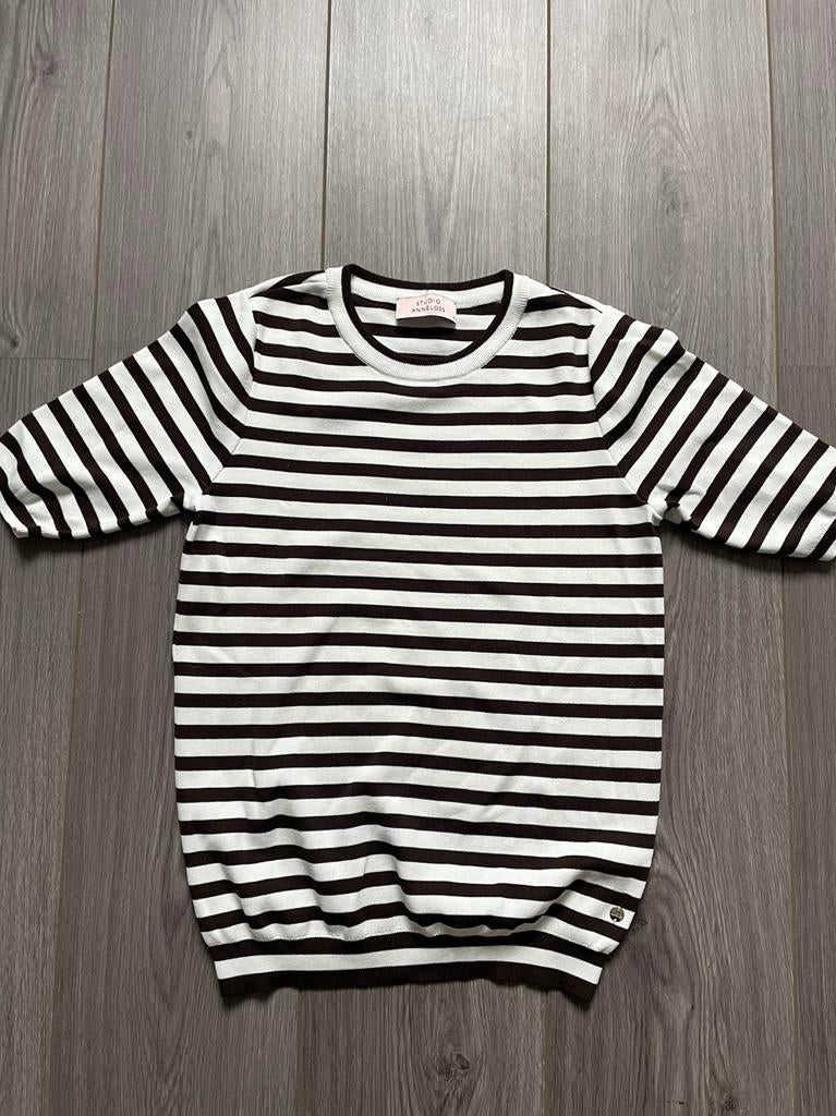 Studio Anneloes Luna stripe pullover espresso mt S, Ophalen of Verzenden, Zo goed als nieuw, Maat 36 (S), Korte mouw