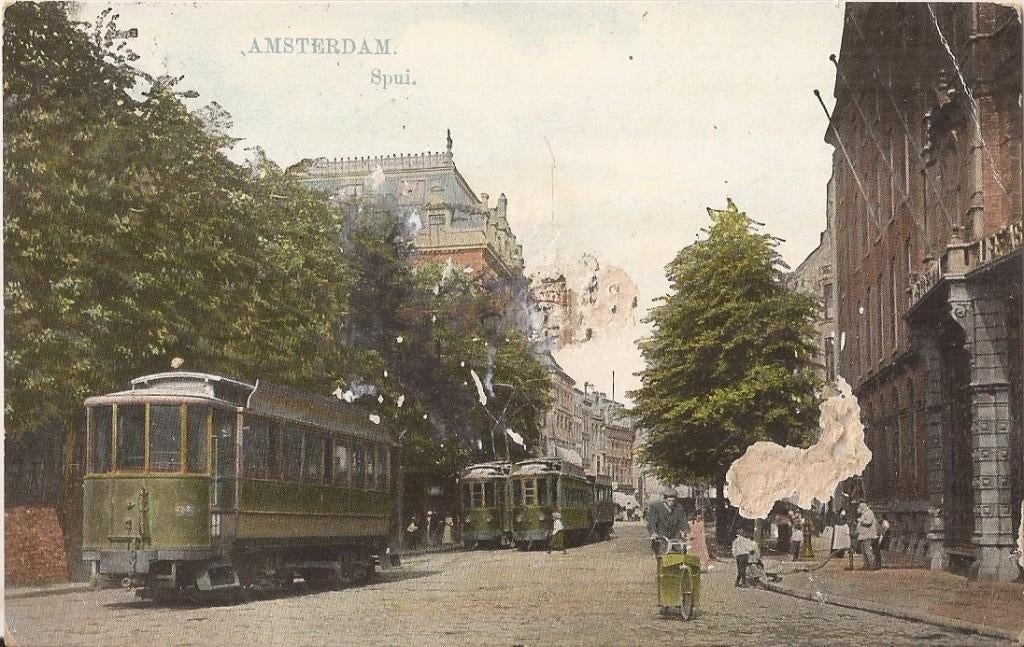 Amsterdam Spui ca. 1910 Trams, Ophalen of Verzenden, Voor 1920, Gelopen, Noord-Holland