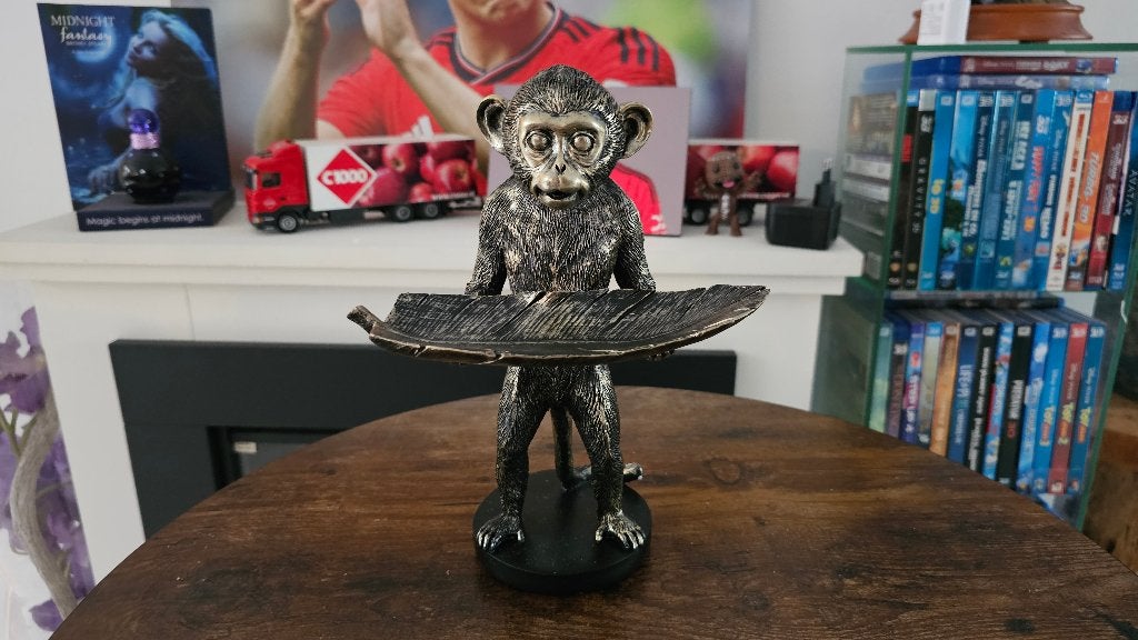 Leuk Zwart/Zilver Aap met dienblad Beeldje! 23 CM! NIEUW!, Ophalen of Verzenden, Nieuw, Overige typen