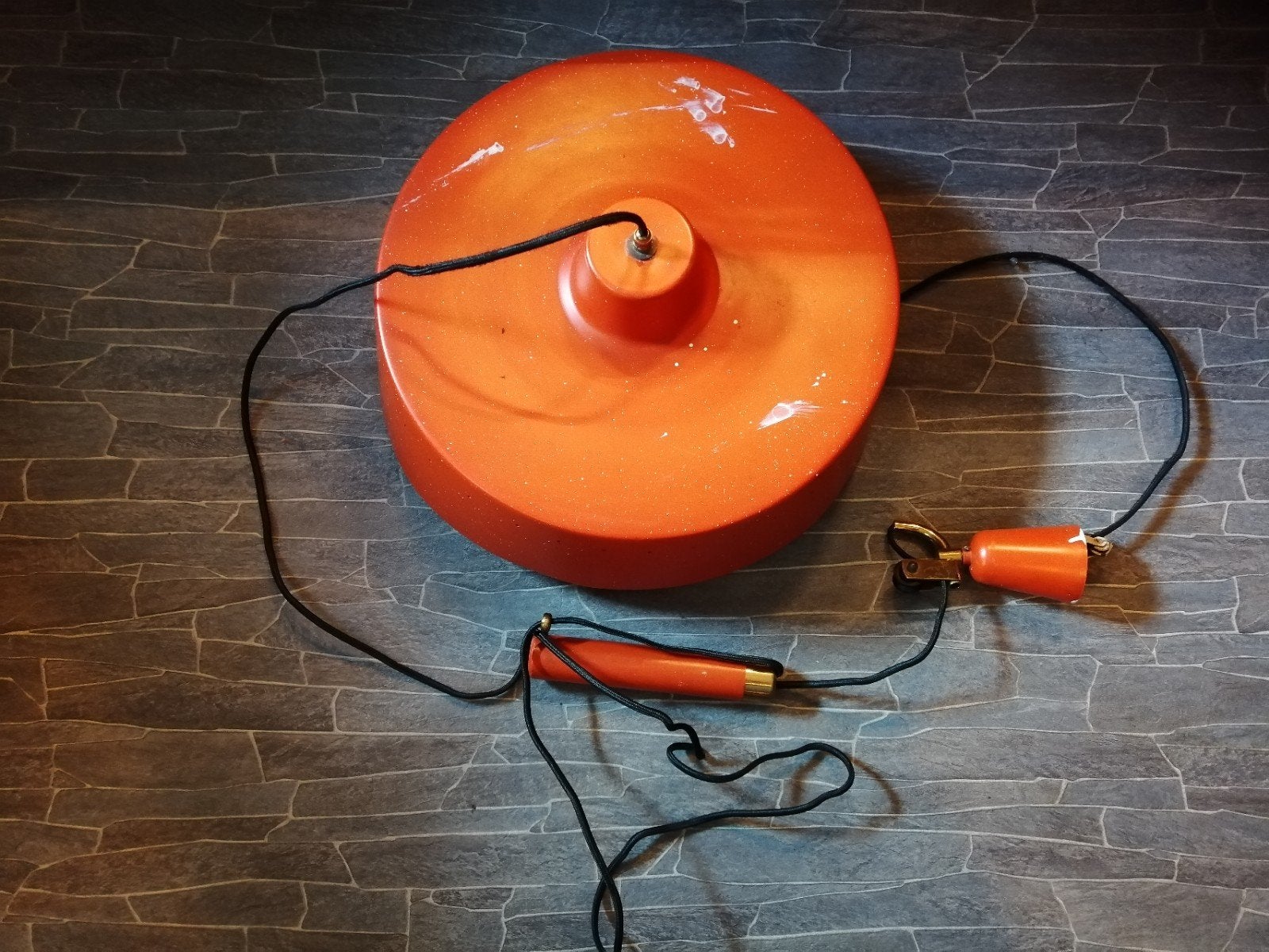 vintage jaren 60 hanglamp oranje, Ophalen, Gebruikt, Metaal, E27 (groot)