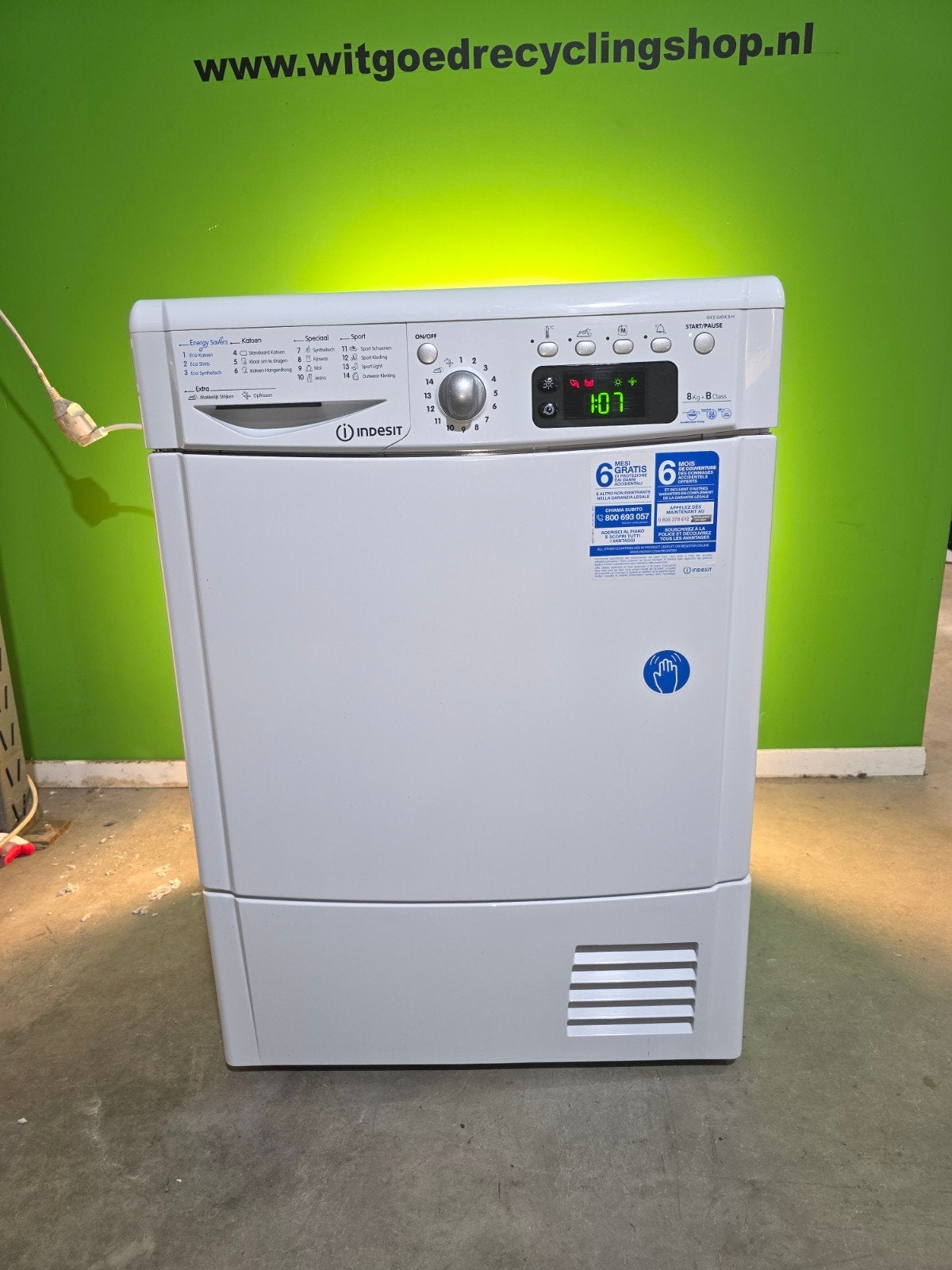 Indesit IDCE G45X B H Condensdroger 8kg Refurbished, Witgoed en Apparatuur, Ophalen, 6 tot 8 kg, Info@indesit.nl, Refurbished