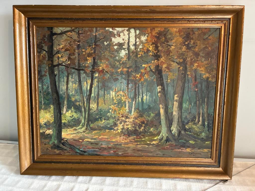 Schilderij van een bosgezicht, gesigneerd G.Wiegman, Antiek en Kunst, Ophalen