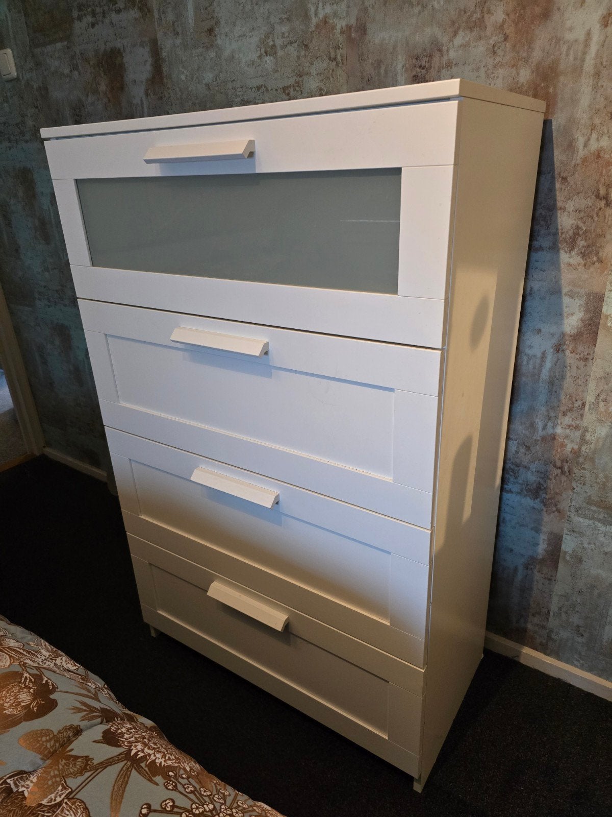 IKEA BRIMNES Witte ladekast met glazen lade - Gebruikt, 3 of 4 laden, Ophalen, Gebruikt, Overige houtsoorten