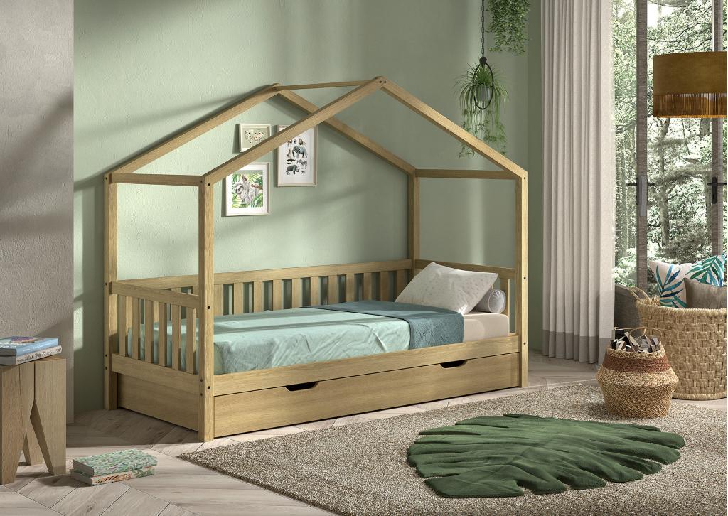 Dallas Nature huisbed met hekje - 90x200 - Massief eiken, Niet ingevuld, Niet ingevuld, Niet ingevuld