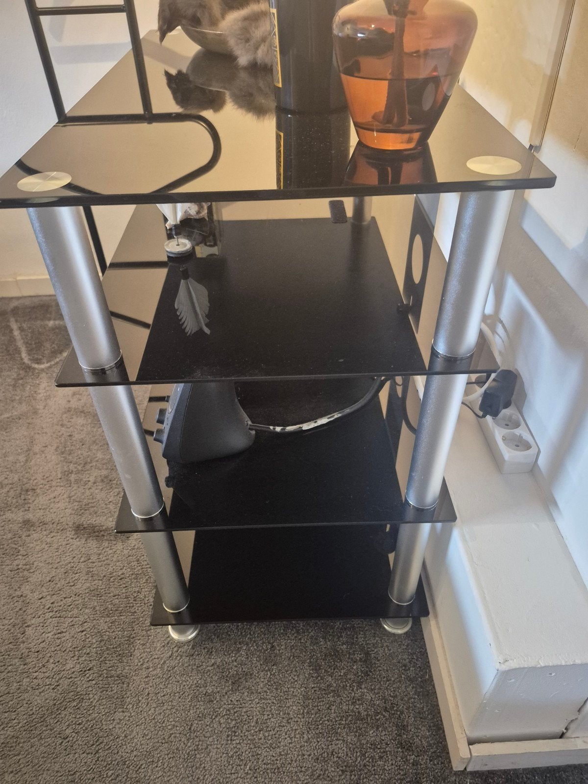 Glazen TV-meubel / Audio meubel met 3 planken, Ophalen, Gebruikt