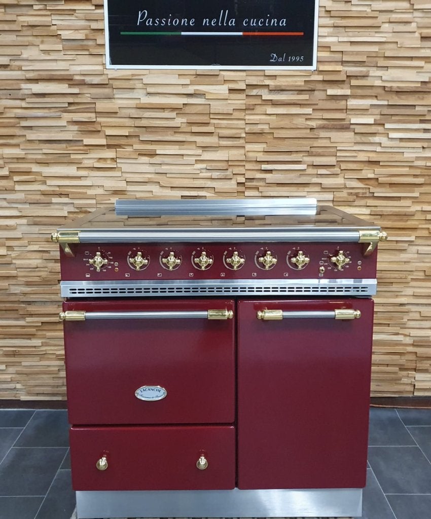 Luxe Fornuis Lacanche 90cm INDUCTIE bordeaux rood messing, Witgoed en Apparatuur, Fornuizen, Niet ingevuld, 60 cm of meer, Niet ingevuld