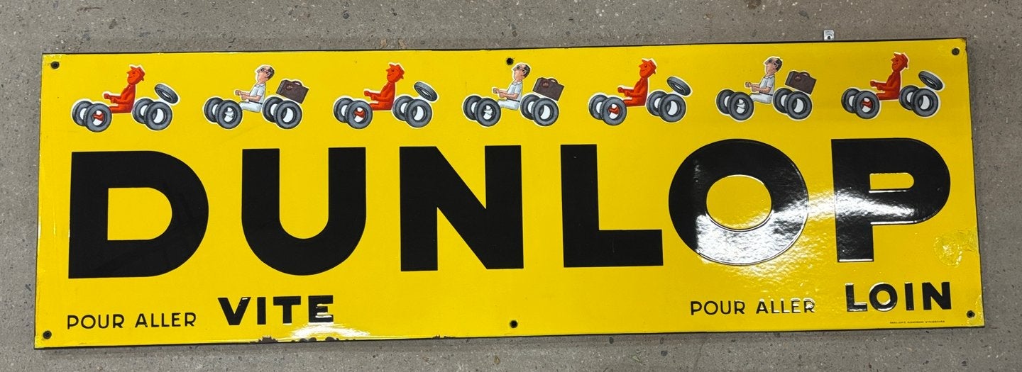 Dunlop emaille reclame bord mooie glans 146x46 cm, Ophalen, Reclamebord, Gebruikt, .