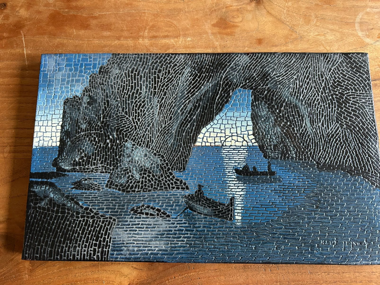 Uniek mozaïek schilderij van steen, 24 cm, Antiek en Kunst, Ophalen of Verzenden