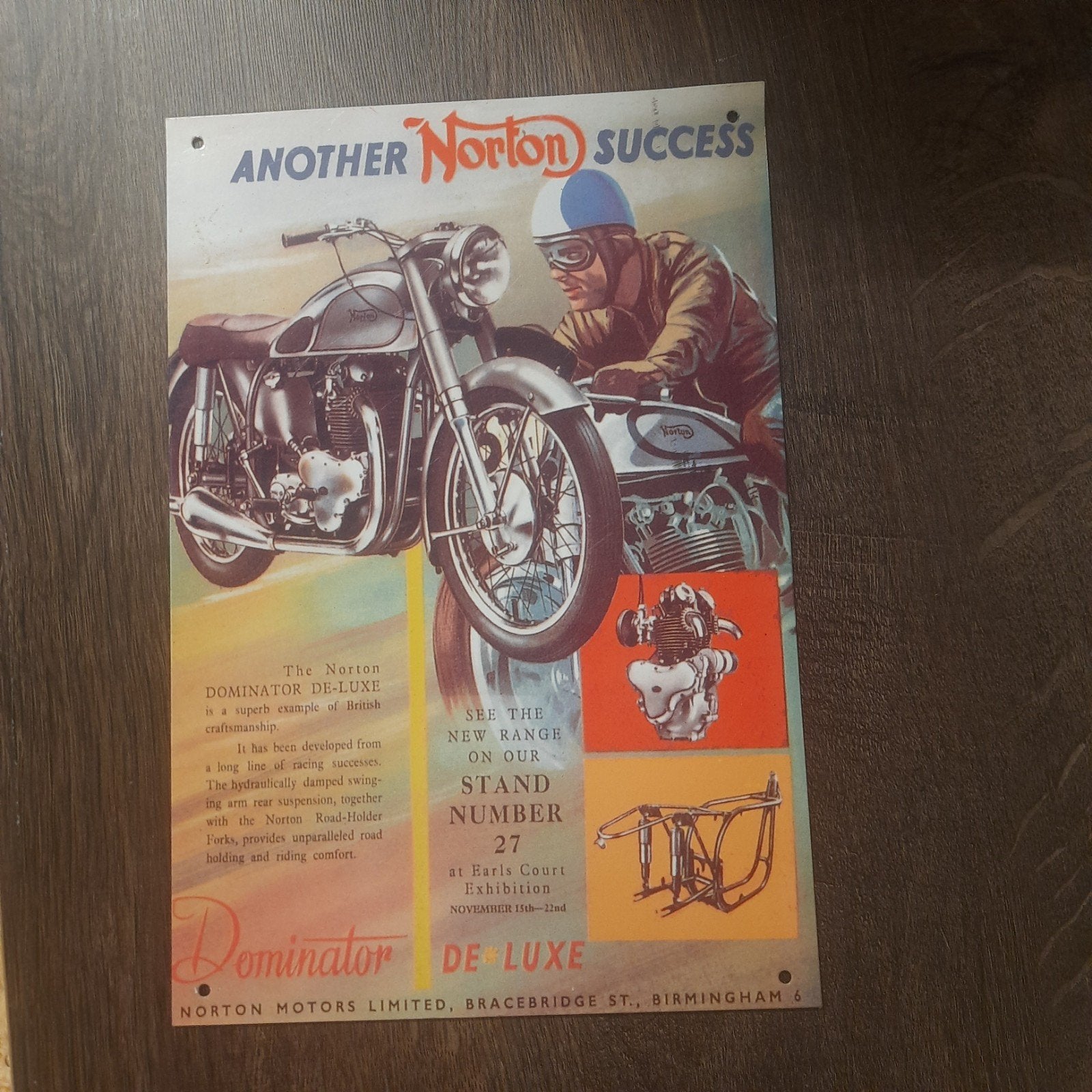 Vintage Norton Dominator De-Luxe Motorfiets reclamebord, Ophalen of Verzenden, Zo goed als nieuw