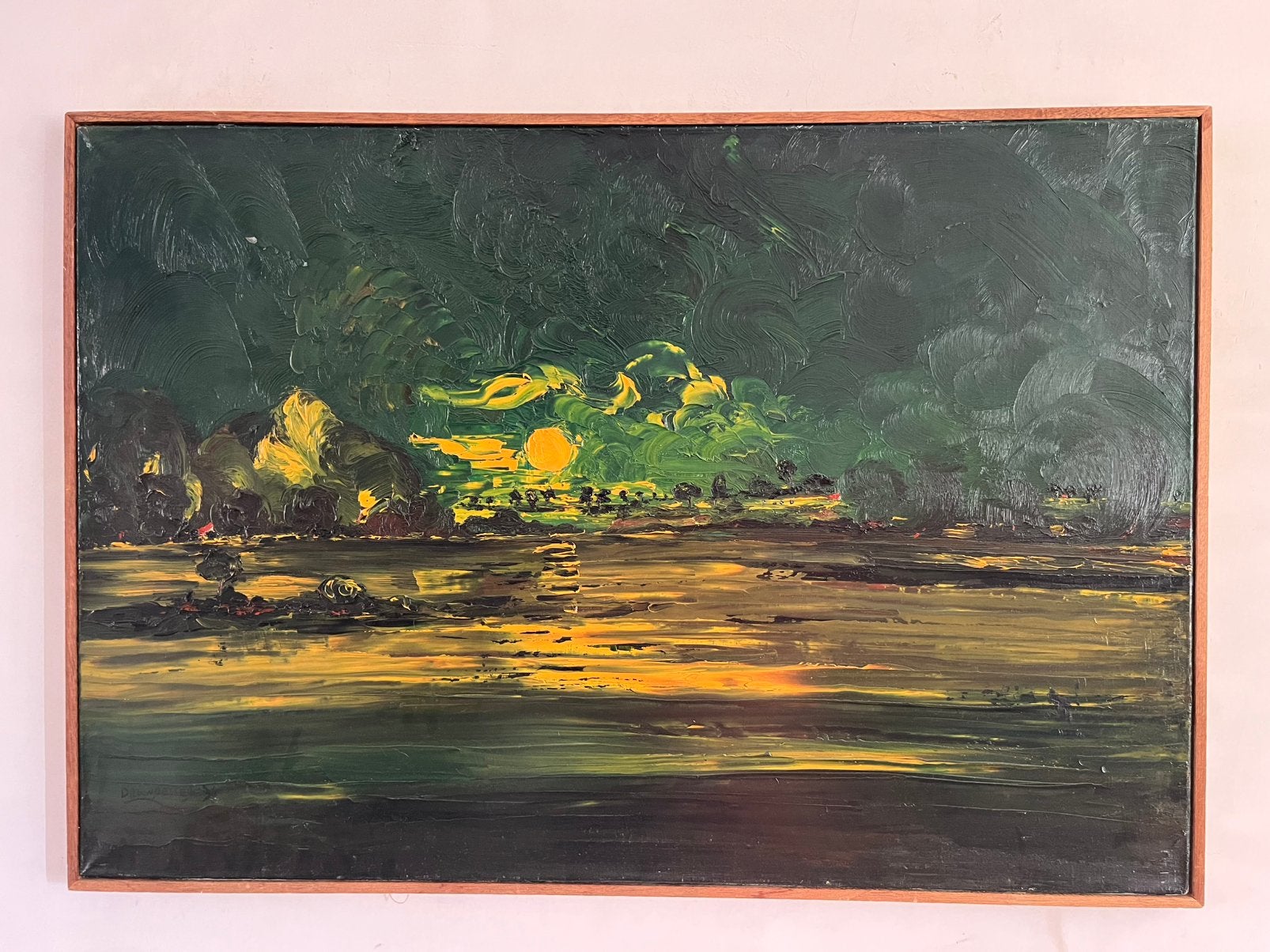 Schilderij olieverf op doek de Eem bij nacht, Antiek en Kunst, Kunst | Schilderijen | Abstract, Ophalen of Verzenden