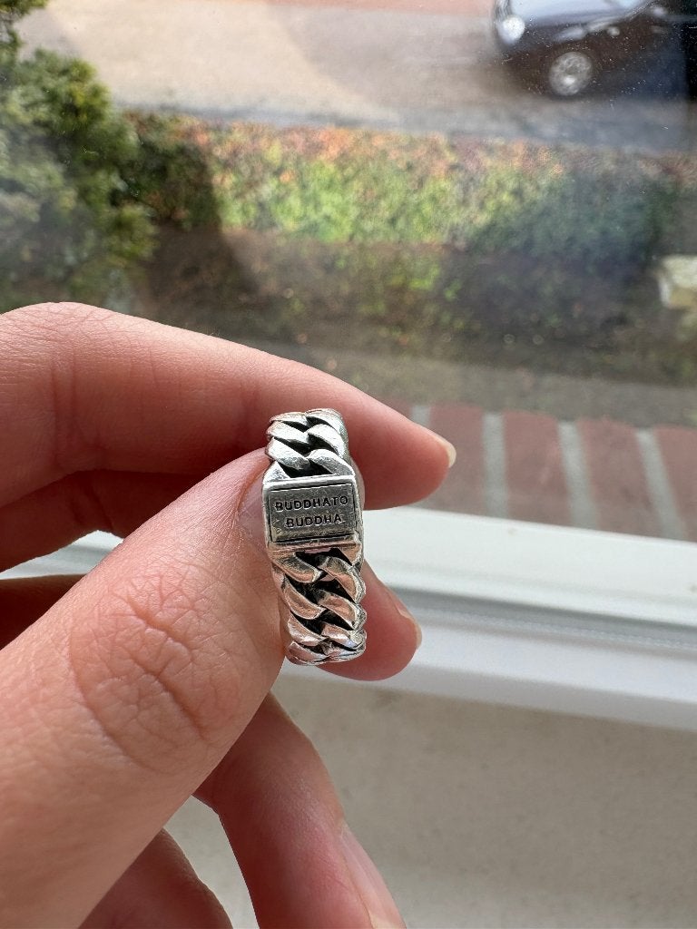 Buddha to Buddha chain ring, Sieraden, Tassen en Uiterlijk, Ringen, 19 tot 20, Ophalen of Verzenden, Zo goed als nieuw, Dame of Heer
