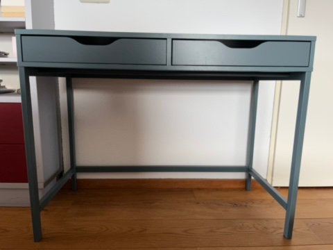 IKEA Alex bureau 100x48 cm met kabelgoot en lades, Ophalen, Groen, Gebruikt, Kabelgoot