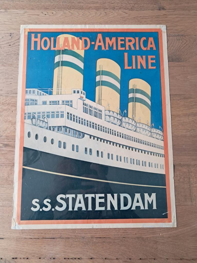 Mooi uit verzameling 4 oude posters/affiche Holland Amerika, Verzamelen, Scheepvaart, Ophalen of Verzenden, Gebruikt, Kaart, Foto of Prent