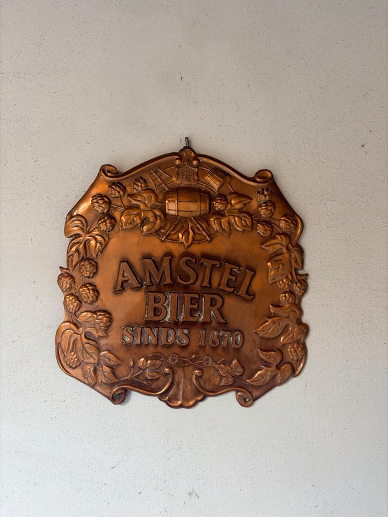Amstel Bier Koperen Vintage Reclamebord, Antiek en Kunst, Ophalen, Koper