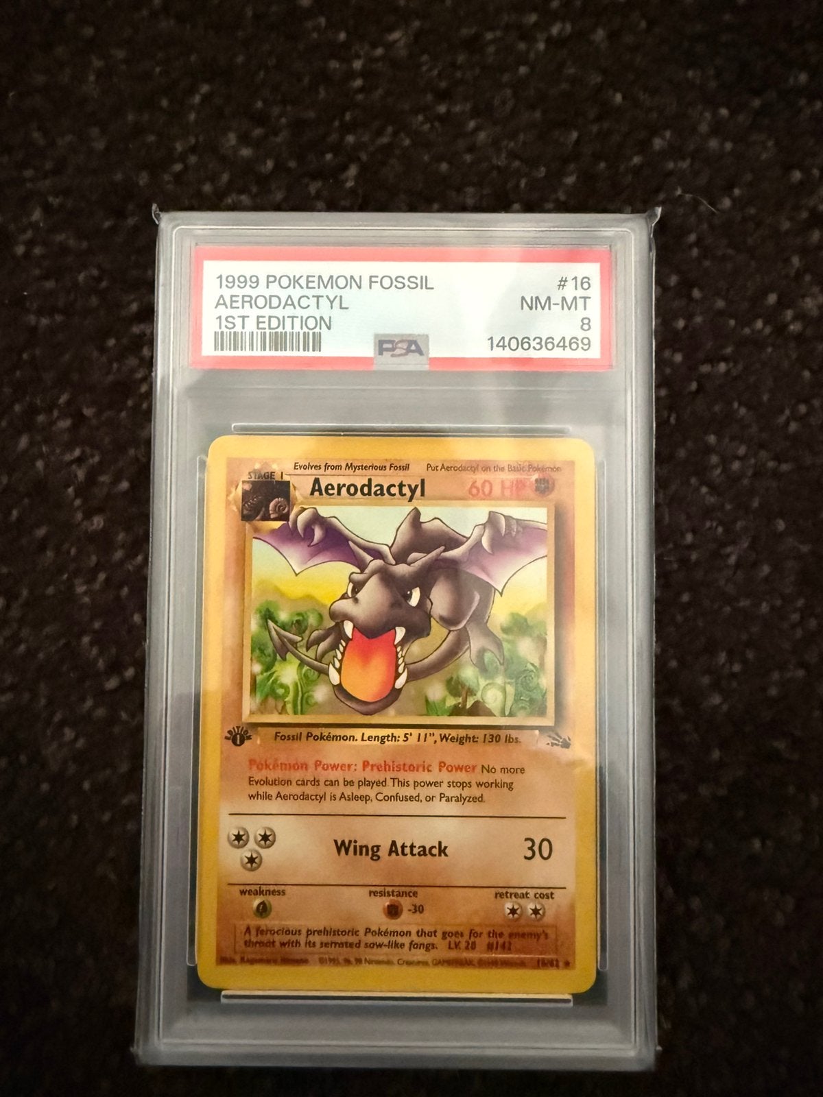 Pokemon Aerodactyl Fossil 1st Edition PSA 8 – Vintage WOTC, Ophalen of Verzenden, Zo goed als nieuw