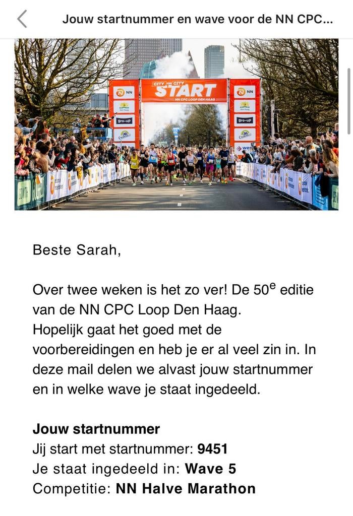 Startbewijs CPC loop halve marathon Den Haag, Tickets en Kaartjes, Eén persoon, Ticket of Toegangskaart