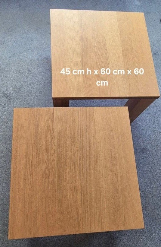 2 eikenhouten salontafels * 45x60x60 cm, Ophalen, 50 tot 100 cm, 50 tot 100 cm, Zo goed als nieuw