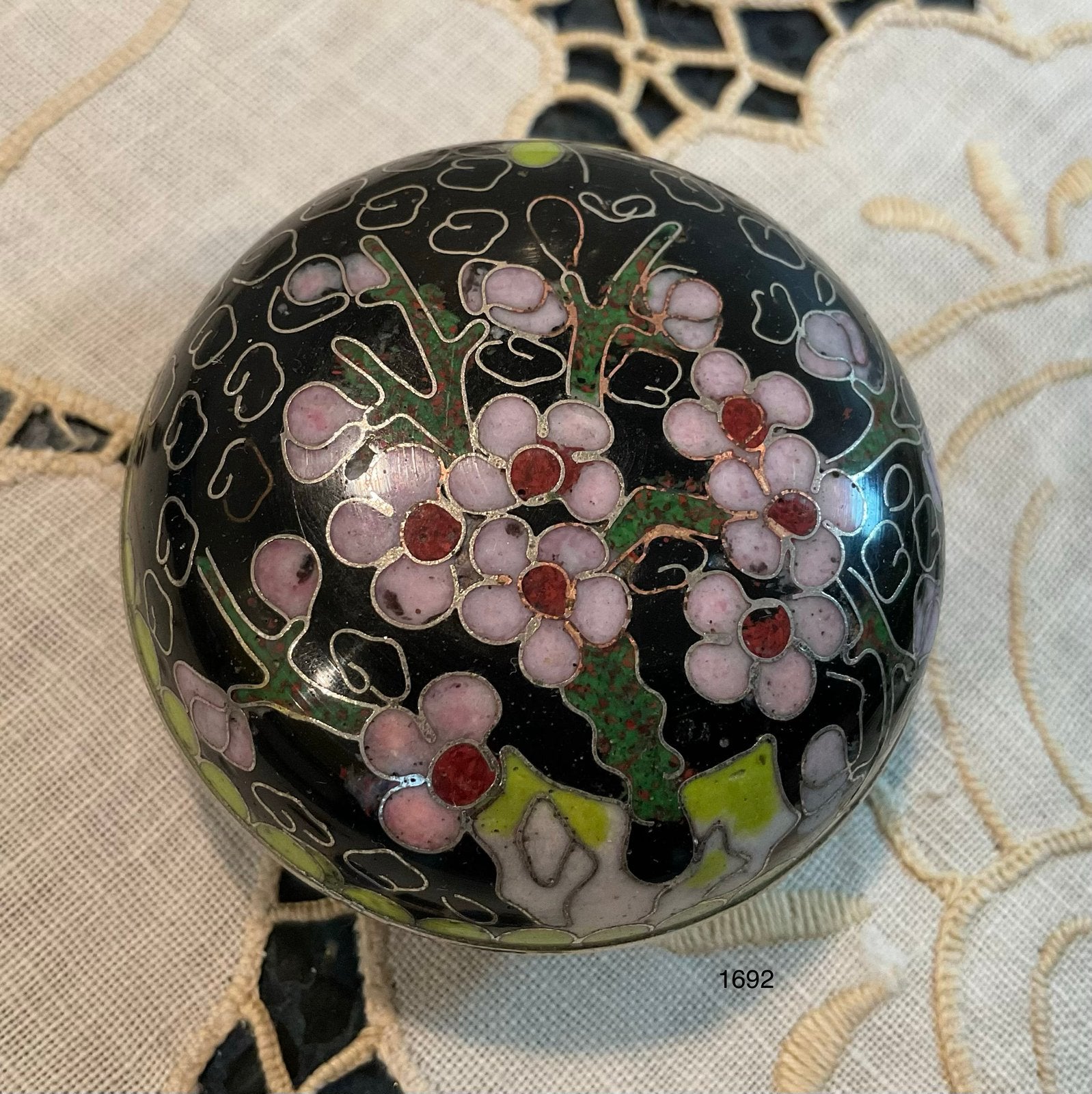 Vintage Chinese Cloisonné Doosje - Zwart Bloemenmotief, Ophalen of Verzenden