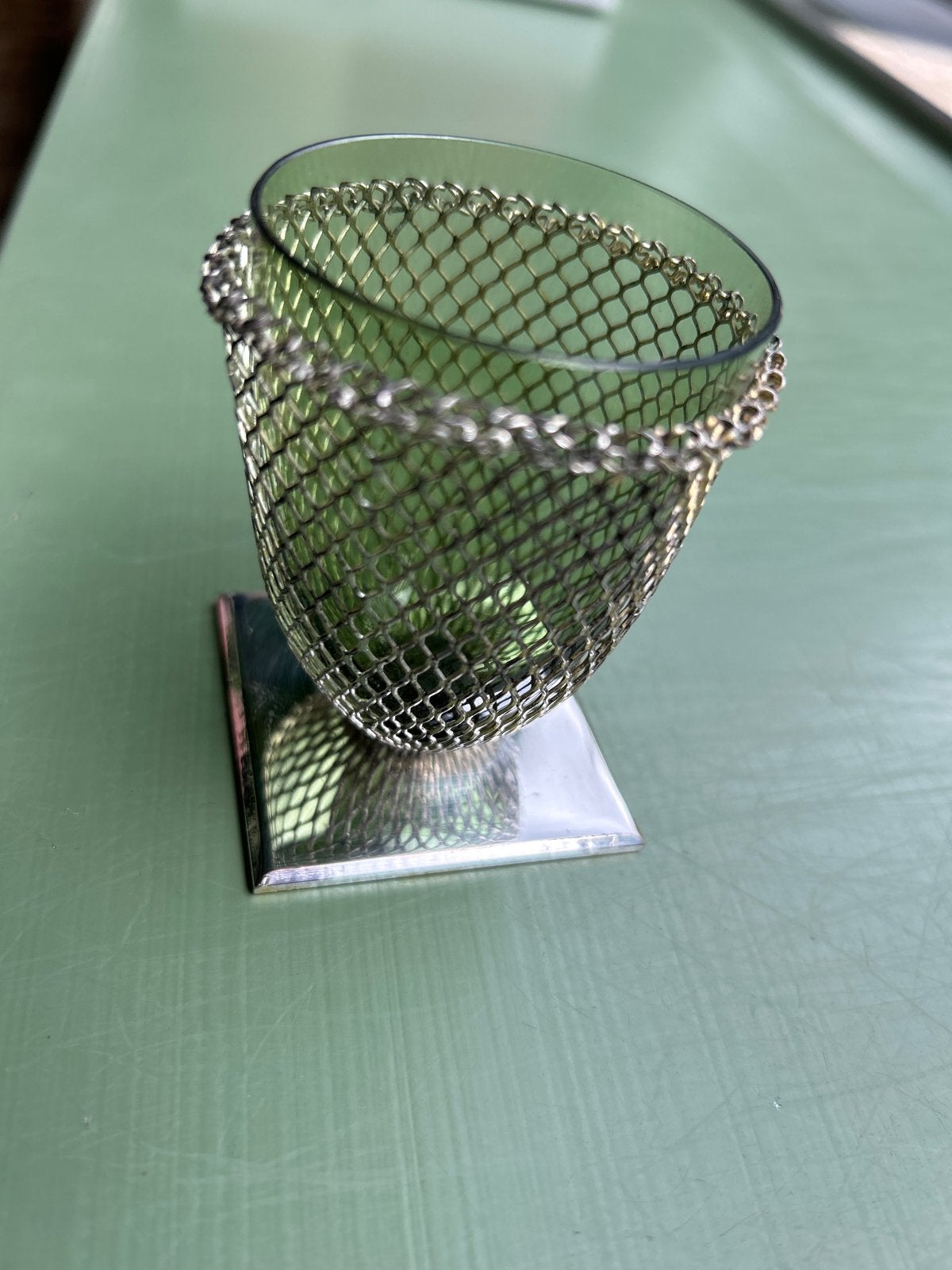 Vintage Groen Glas met verzilverde Net Houder, Ophalen of Verzenden