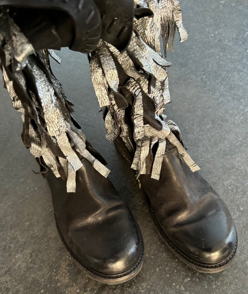 Airstep / AS98 laarzen zwart-zilver met franje maat 38, Verzenden, Zwart, Airstep, Lage of Enkellaarzen