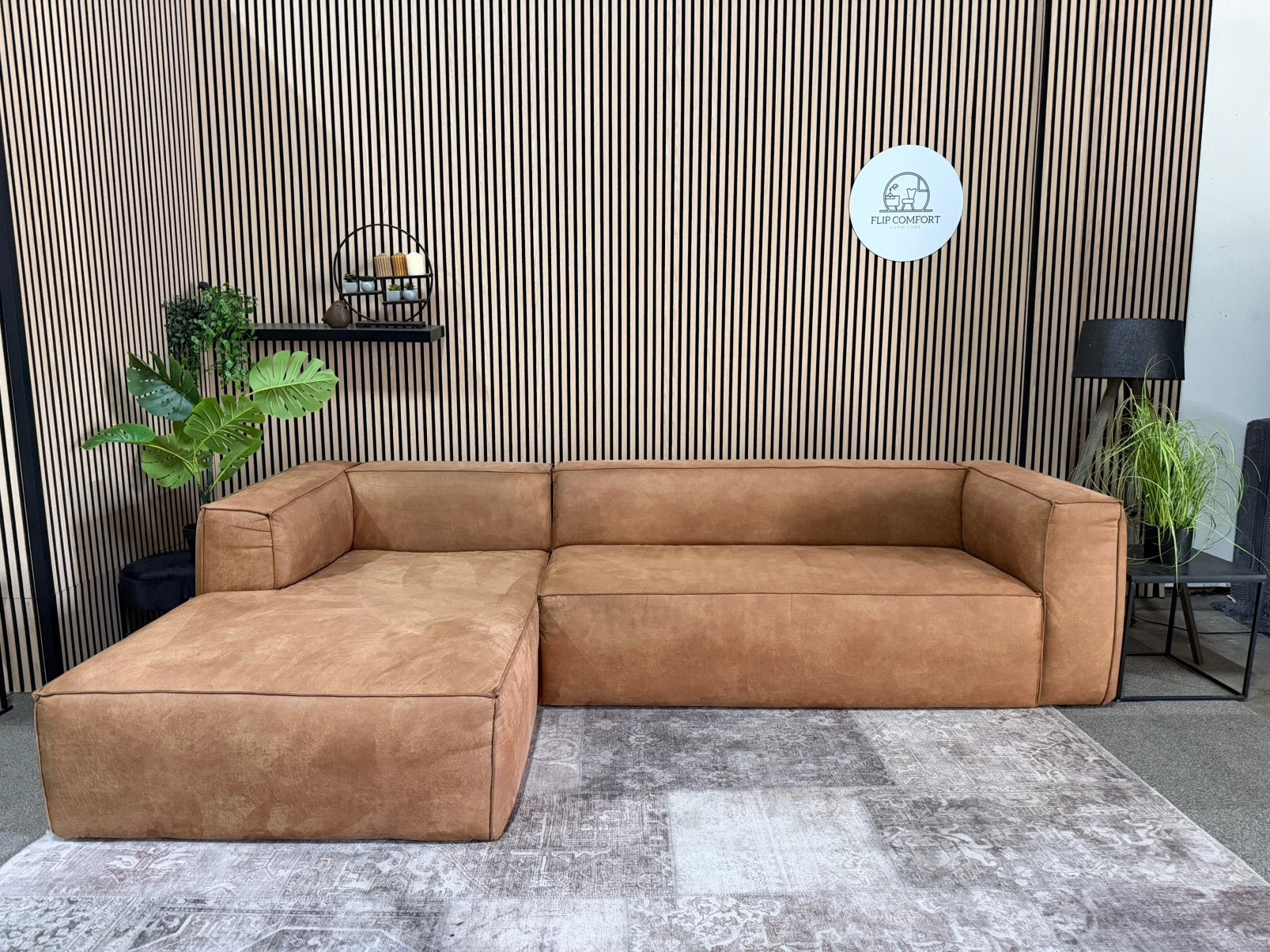 “GRATIS LEVERING” Woood bean hoekbank! 300x175, Verzenden, Leer, kunstleer, zgan, Hoekbank, Zo goed als nieuw