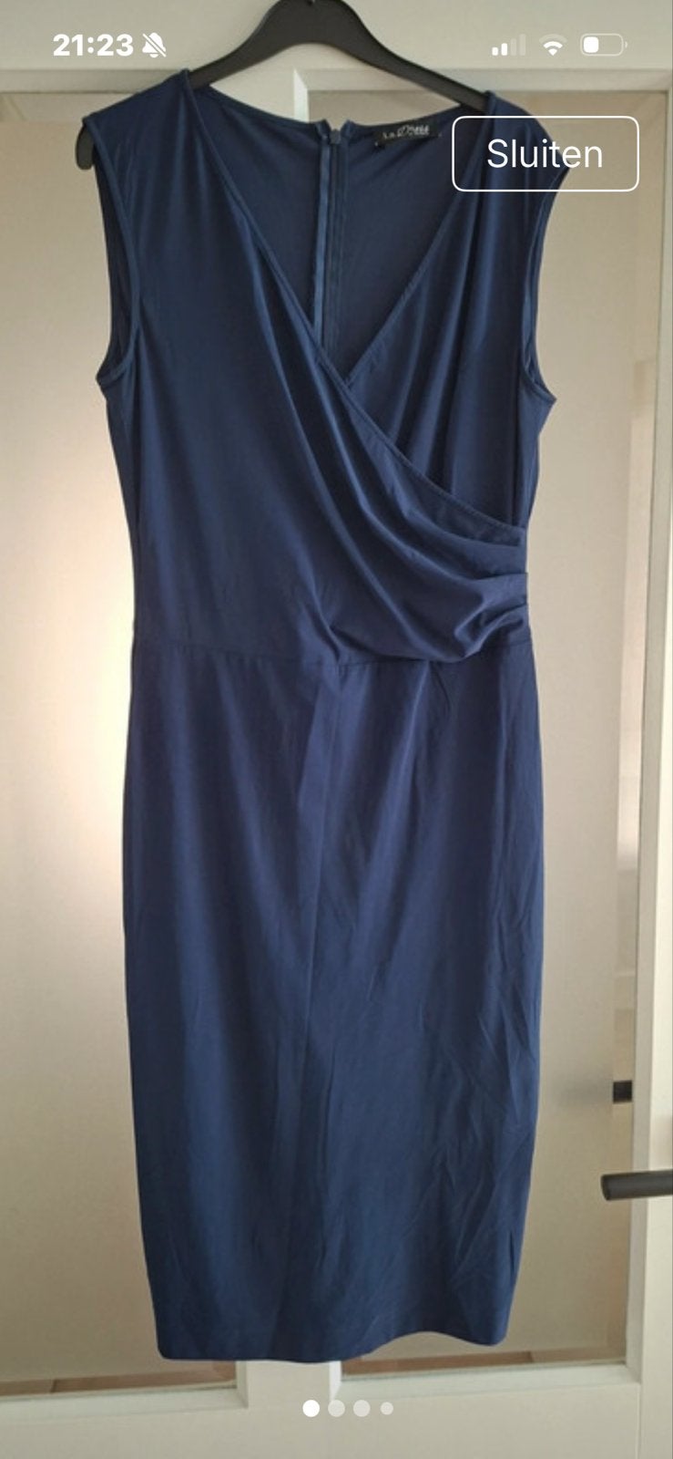 LaDress S zgan jurk met overslag mouwloos travelstof, Blauw, Ophalen of Verzenden, Zo goed als nieuw, Knielengte