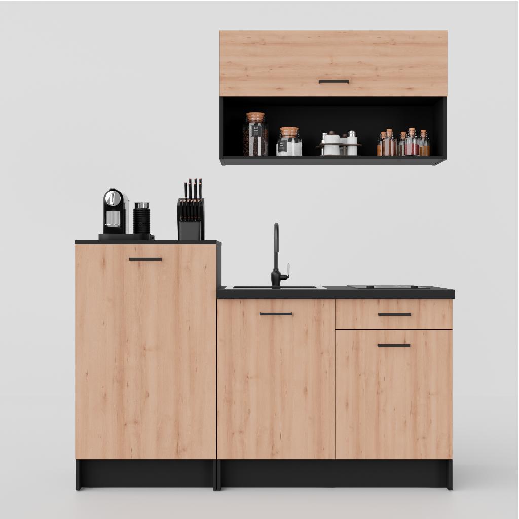 keuken 160 cm met zeer dik werkblad bovenkasten nieuw, Overige materialen, Zwart, Nieuw, Enkelwandige keuken