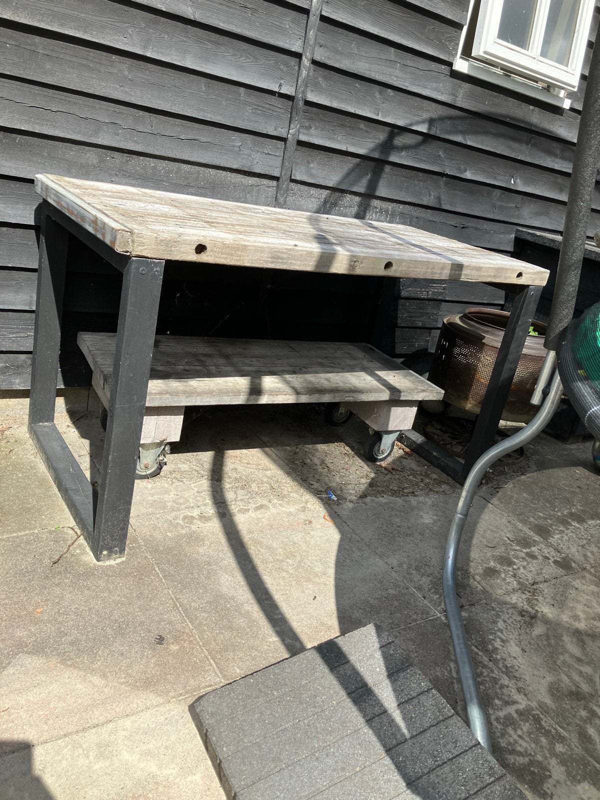Steenschotten Salontafel op Wielen & Eettafel (4 pers.), Ophalen, Gebruikt, Rechthoekig, Hout