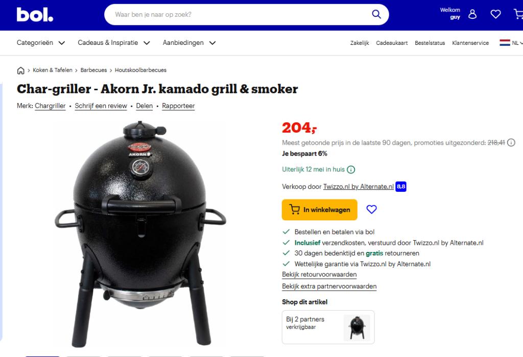 Char-Griller AKORN JR, Ophalen, Gebruikt, Kamado Joe, Met accessoires
