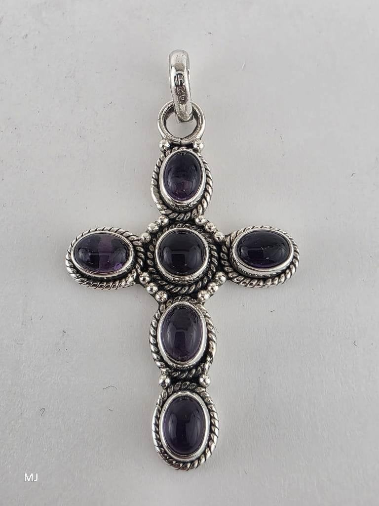 Zilveren hanger kruisje met amethist                    Z174, Sieraden, Tassen en Uiterlijk, Kettinghangers, Gebruikt, ., Paars