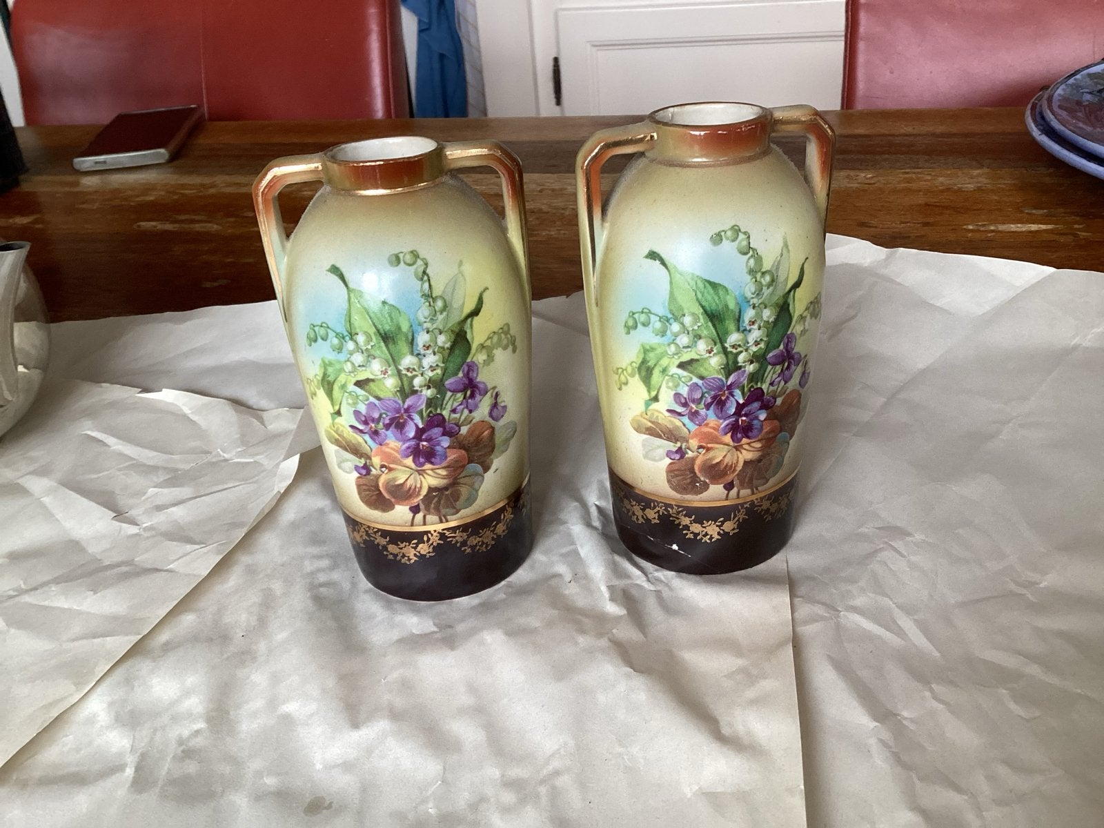 Set van 2 antieke vazen met bloemmotief, Ophalen