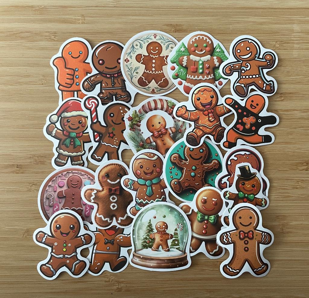 Gingerbread men, gingerbread koekje kerst koekje stickers, Verzenden, Nieuw, Meerdere stickers