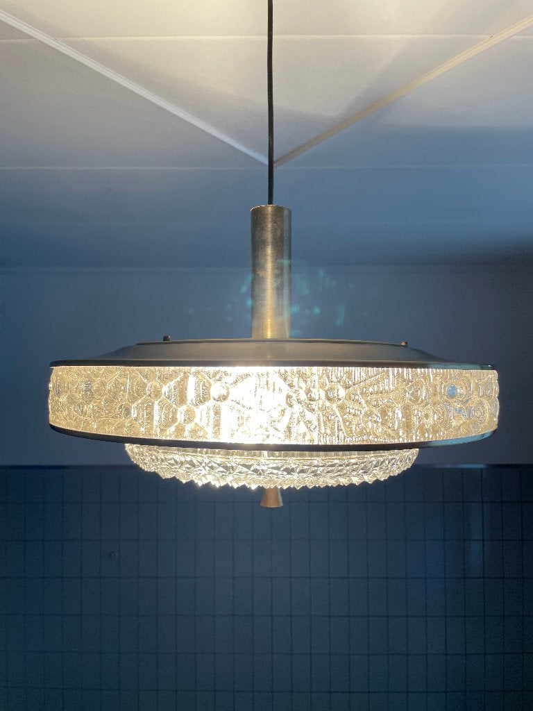 vintage jaren 60 hanglamp HERDA, Vintage, Zo goed als nieuw, Glas, Nvt