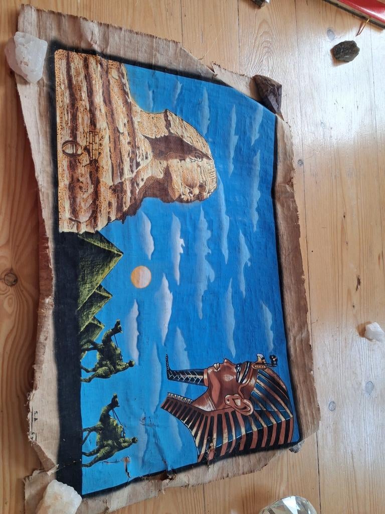 Oud Egyptisch Papyrus Schilderij - Farao en Piramides, Ophalen of Verzenden