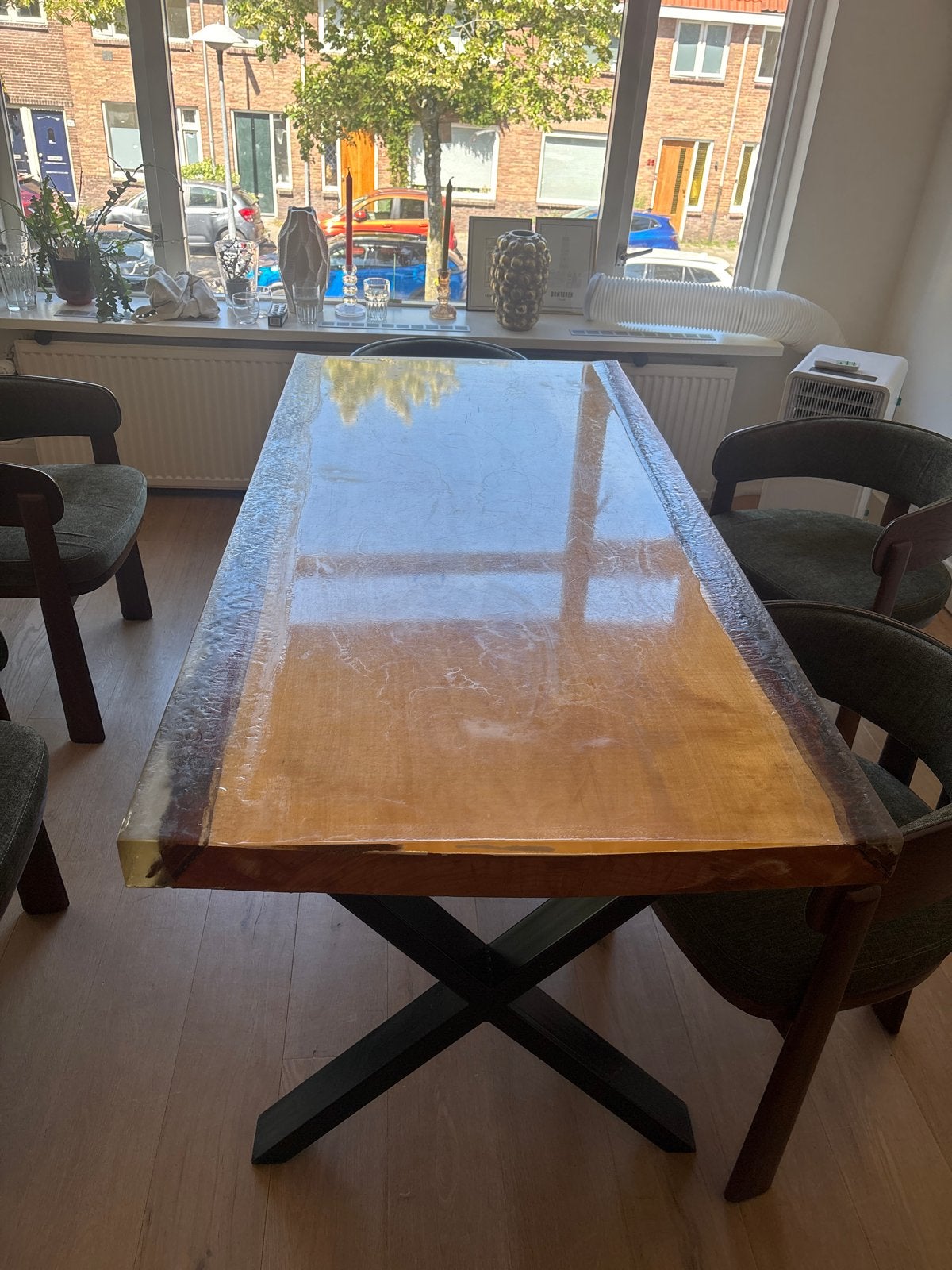 Solide, zelfgemaakte tafel van populierenhout met epoxy, Ophalen, Gebruikt, 50 tot 100 cm, Rechthoekig