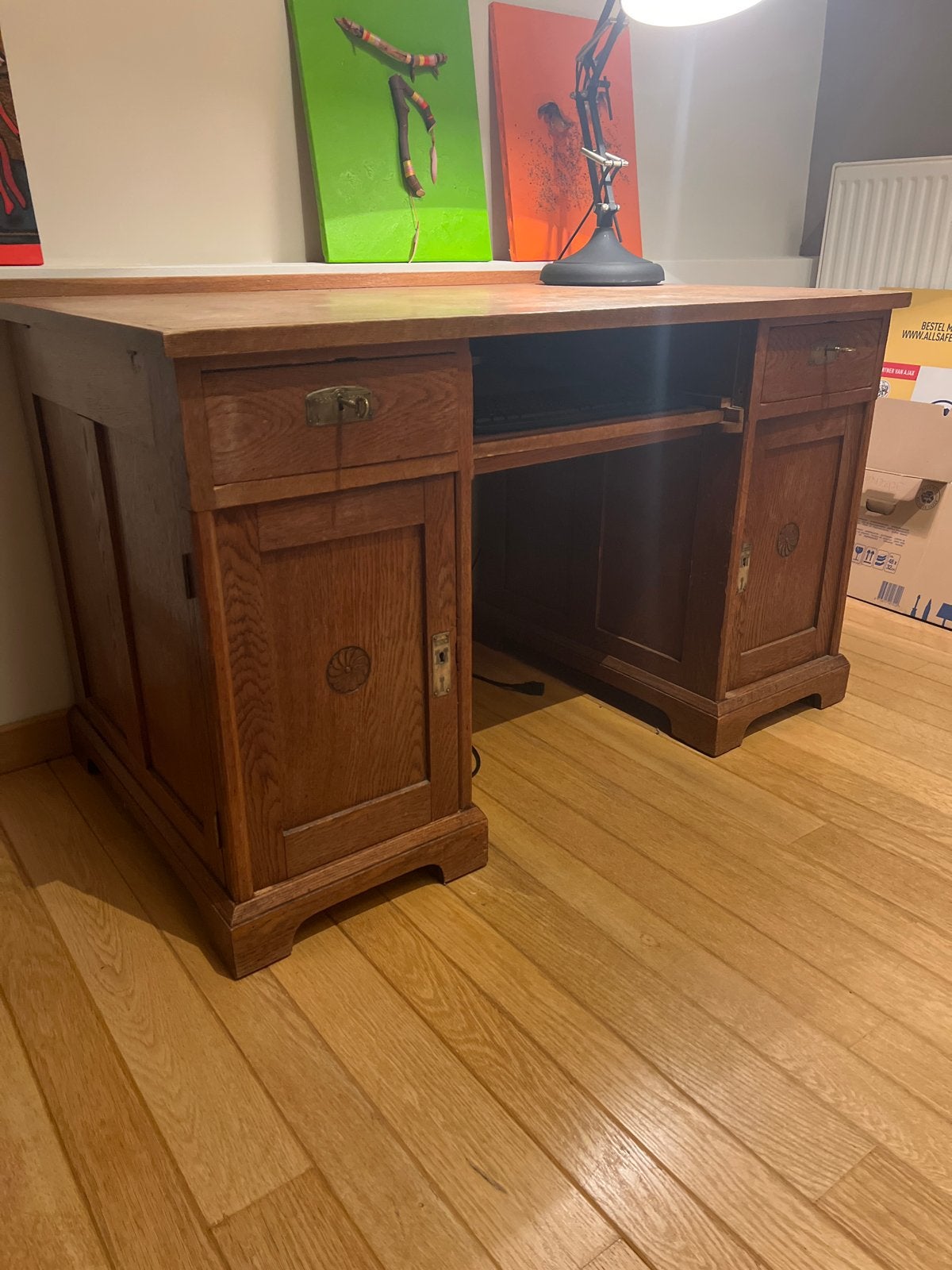 Antiek Eiken Bureau met Opbergruimte, Antiek en Kunst, Ophalen