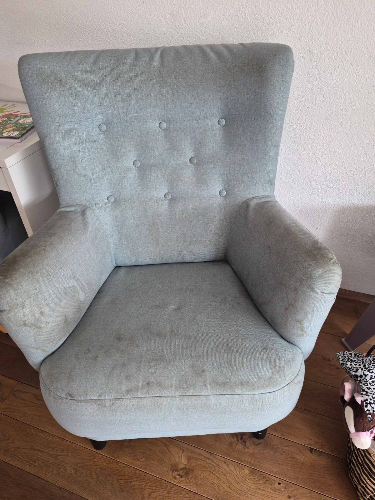 Comfortabele fauteuil - lichtblauw GRATIS, Huis en Inrichting, Fauteuils, Ophalen, Gebruikt, 75 tot 100 cm, 50 tot 75 cm