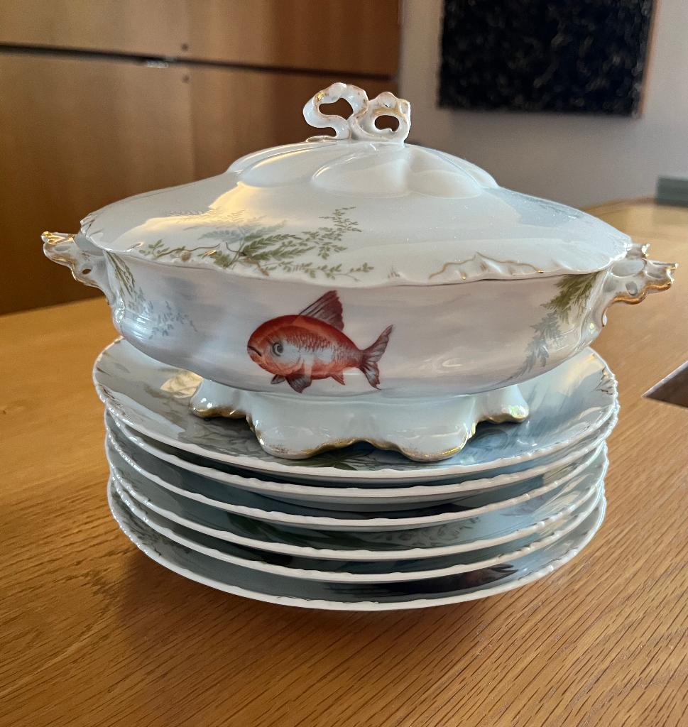 Superleuk vintage visservies, Huis en Inrichting, Keuken | Servies, Ophalen of Verzenden, Zo goed als nieuw, Overige stijlen, Porselein