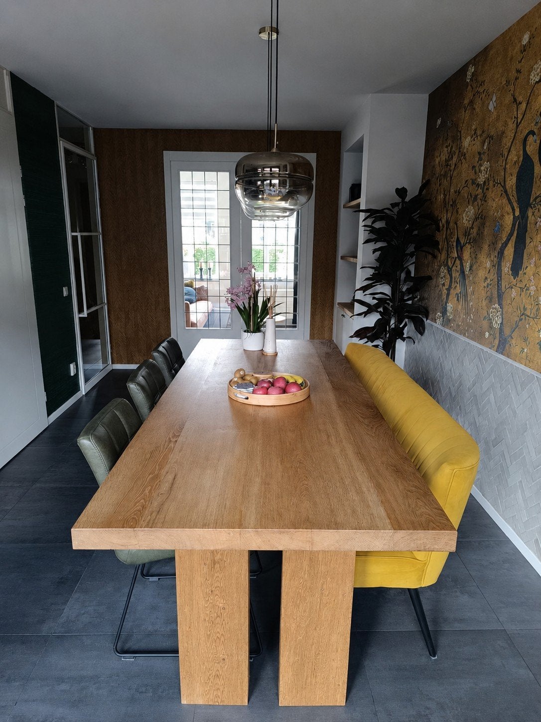 Massief eiken houten eettafel 250 x 99 cm, Huis en Inrichting, Ophalen