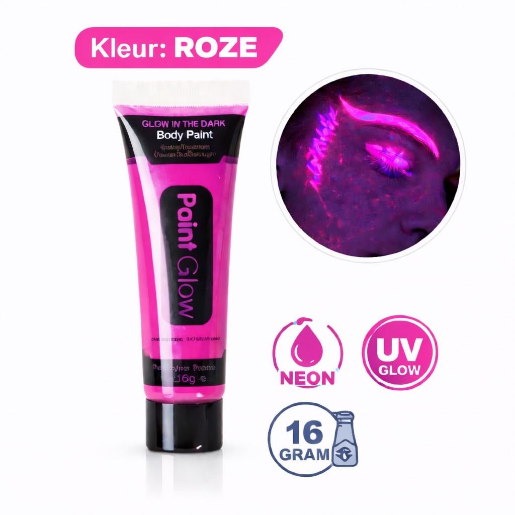 Roze Glow in the Dark Body Paint - Neon UV Glow 16g, Ophalen of Verzenden