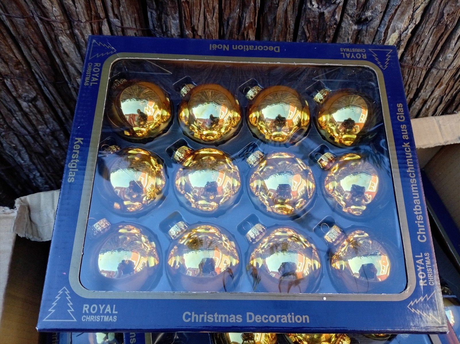 nieuw 10 dozen 12 gouden glazen kerstballen, Ophalen of Verzenden