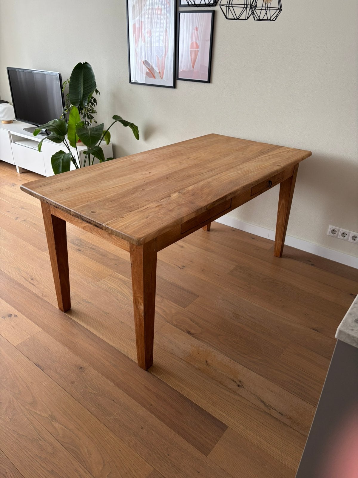 Massief teak houten (eet)tafel, Huis en Inrichting, Ophalen, Teakhout, 50 tot 100 cm, Zo goed als nieuw