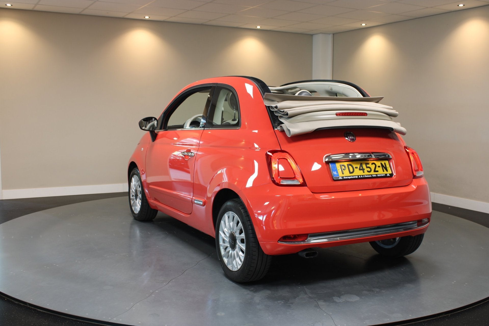 Fiat 500 C 0.9 TwinAir Turbo Lounge *Rosso Corallo* Koraal|2, Gebruikt, Start-stop-systeem, Cabriolet, Leder en Stof