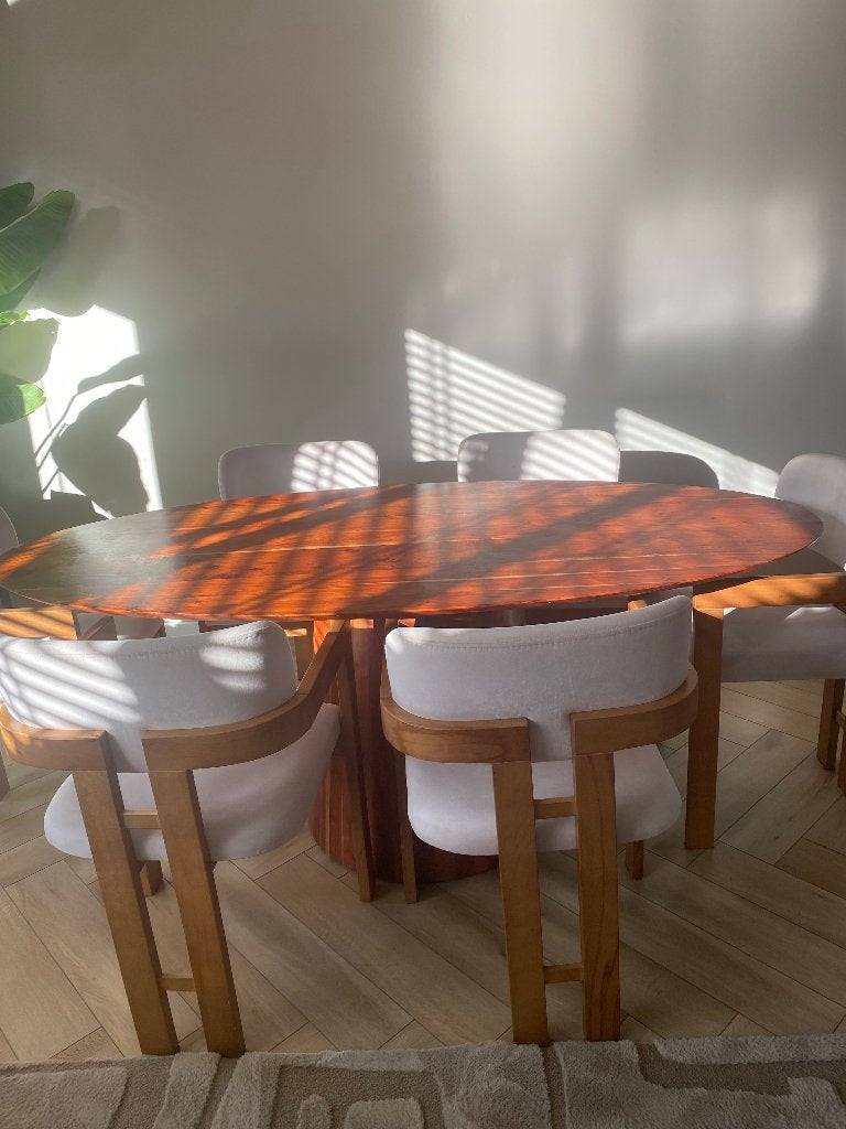 Eettafel met 6 eetstoelen, Huis en Inrichting, Ophalen, Japandi, Eikenhout, 50 tot 100 cm