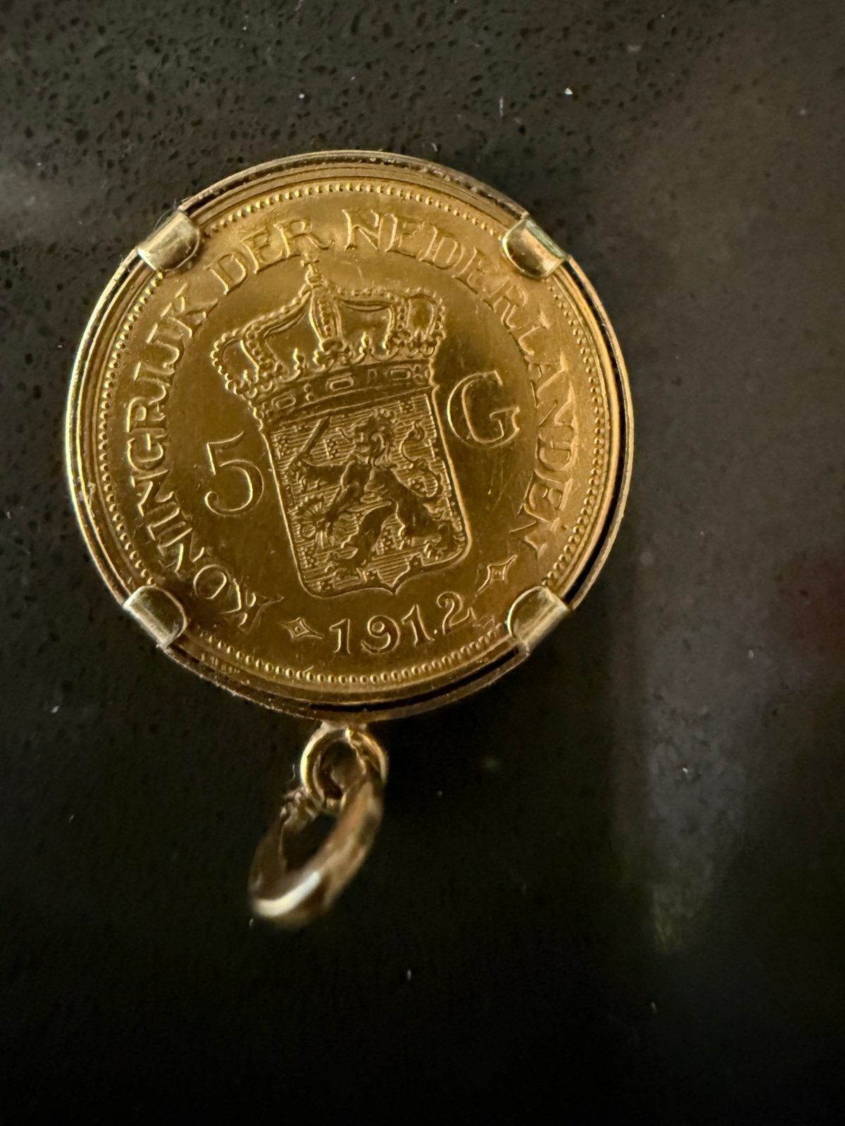 Gouden 5 gulden Wilhelmina 1912 - 585 gouden hanger, Postzegels en Munten, Overige landen, Losse munt, Goud, Overige waardes