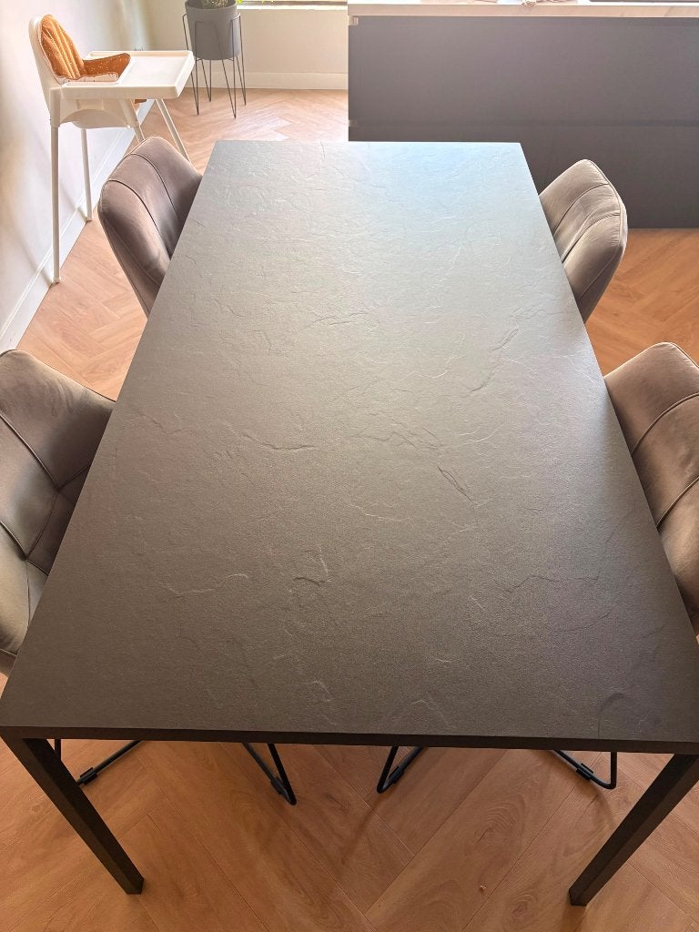 Keramische eettafel + 4 stoelen, Huis en Inrichting, Tafels | Eettafels, Ophalen, Gebruikt, 50 tot 100 cm, Vijf personen of meer