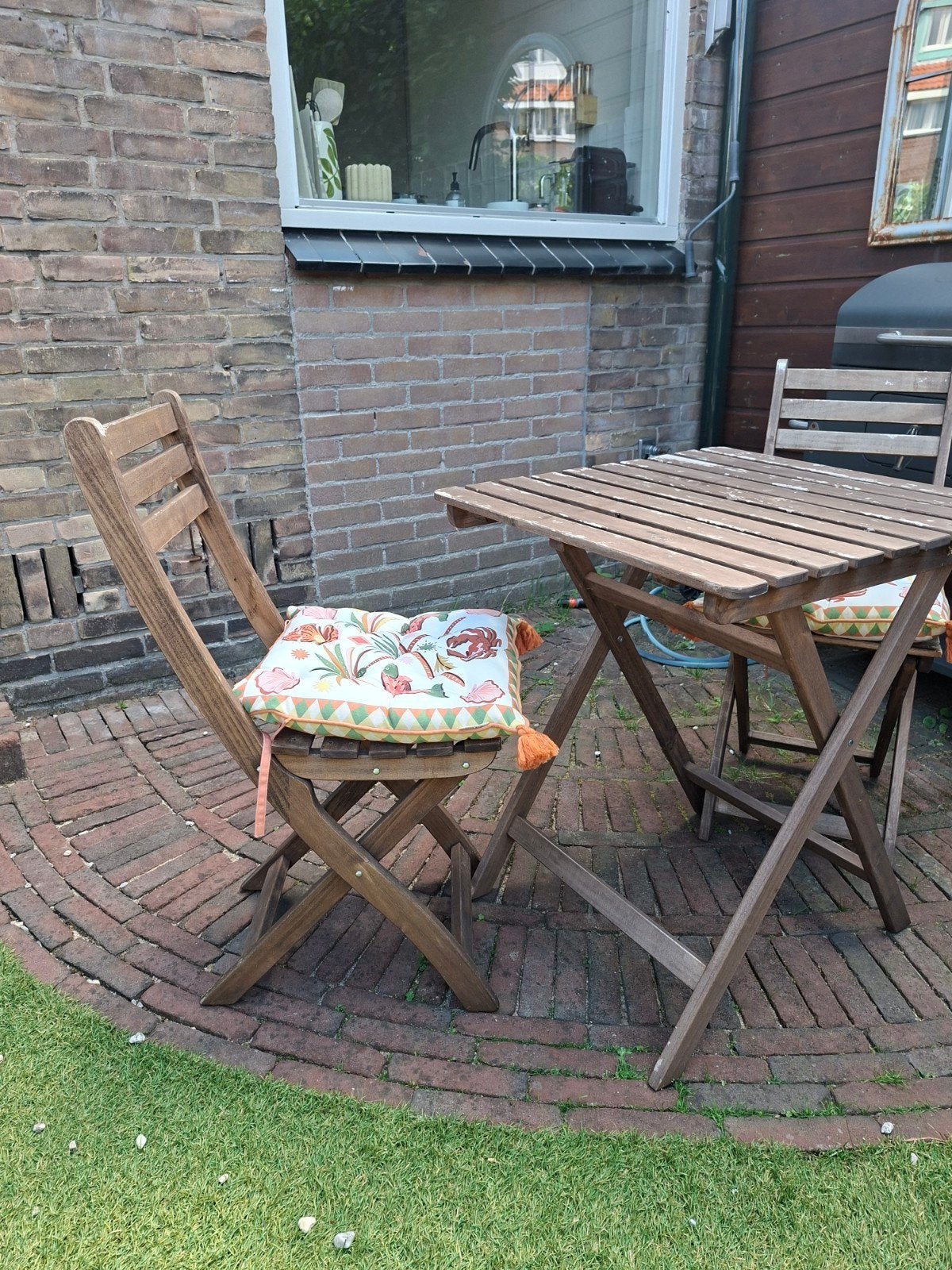 Knusse Ikea ASKHOLMEN houten bistro tuinset balkon, Ophalen, Gebruikt, Rechthoekig, Hout