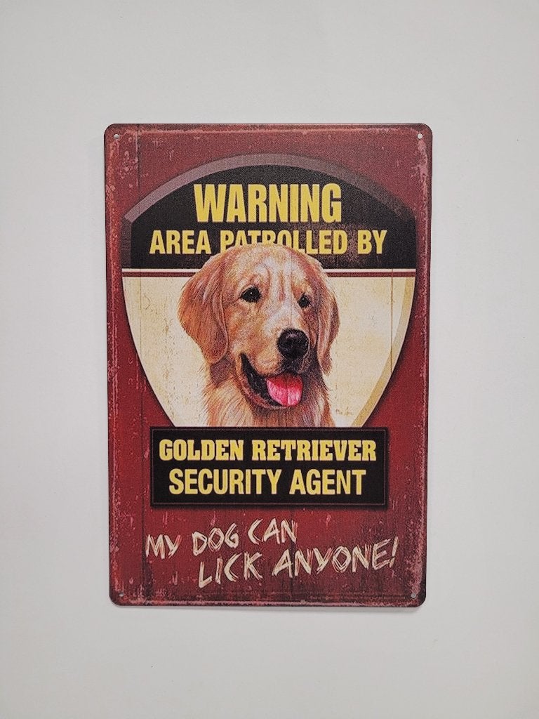 Warning Golden Retriever security reclamebord van metaal, Info@deconoord.nl, Deco Noord, Nieuw, Ophalen of Verzenden