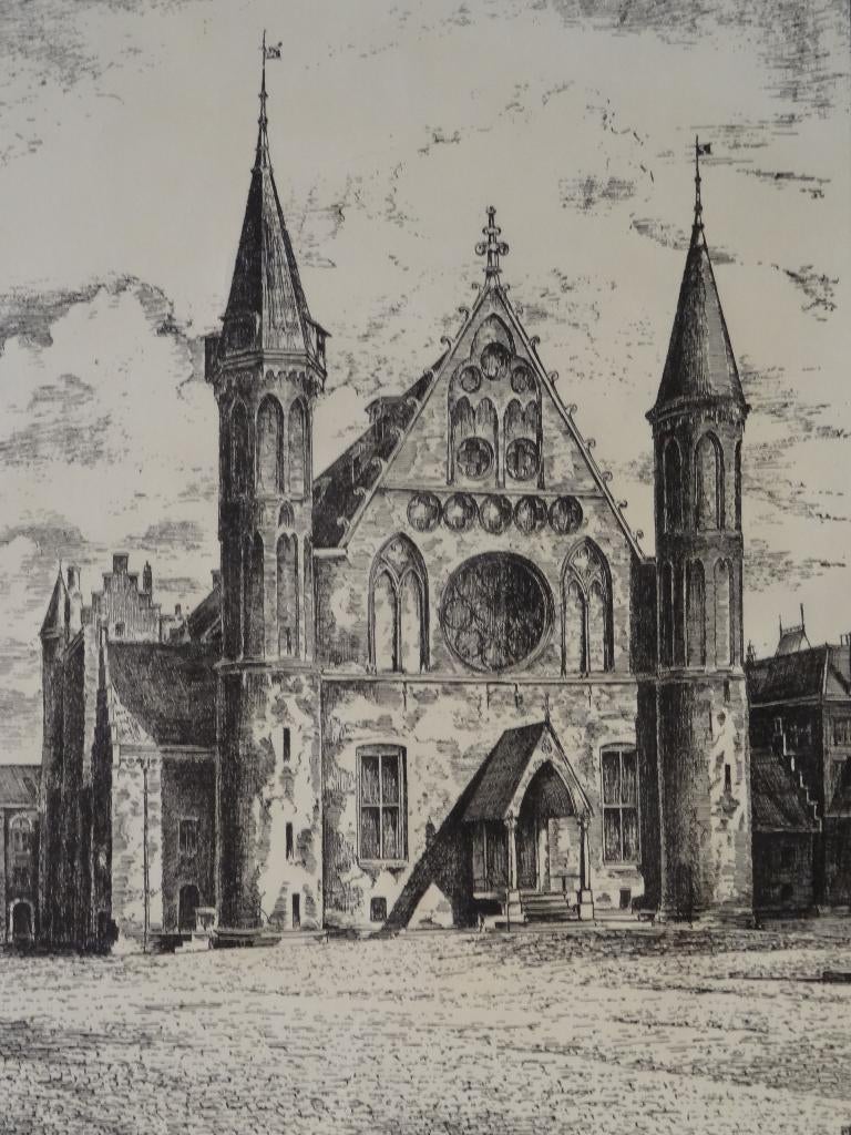 ets Ridderzaal Den Haag, monogram ET en signatuur, Antiek en Kunst, Architectuur, Origineel, 1900 - 1949, Verzenden