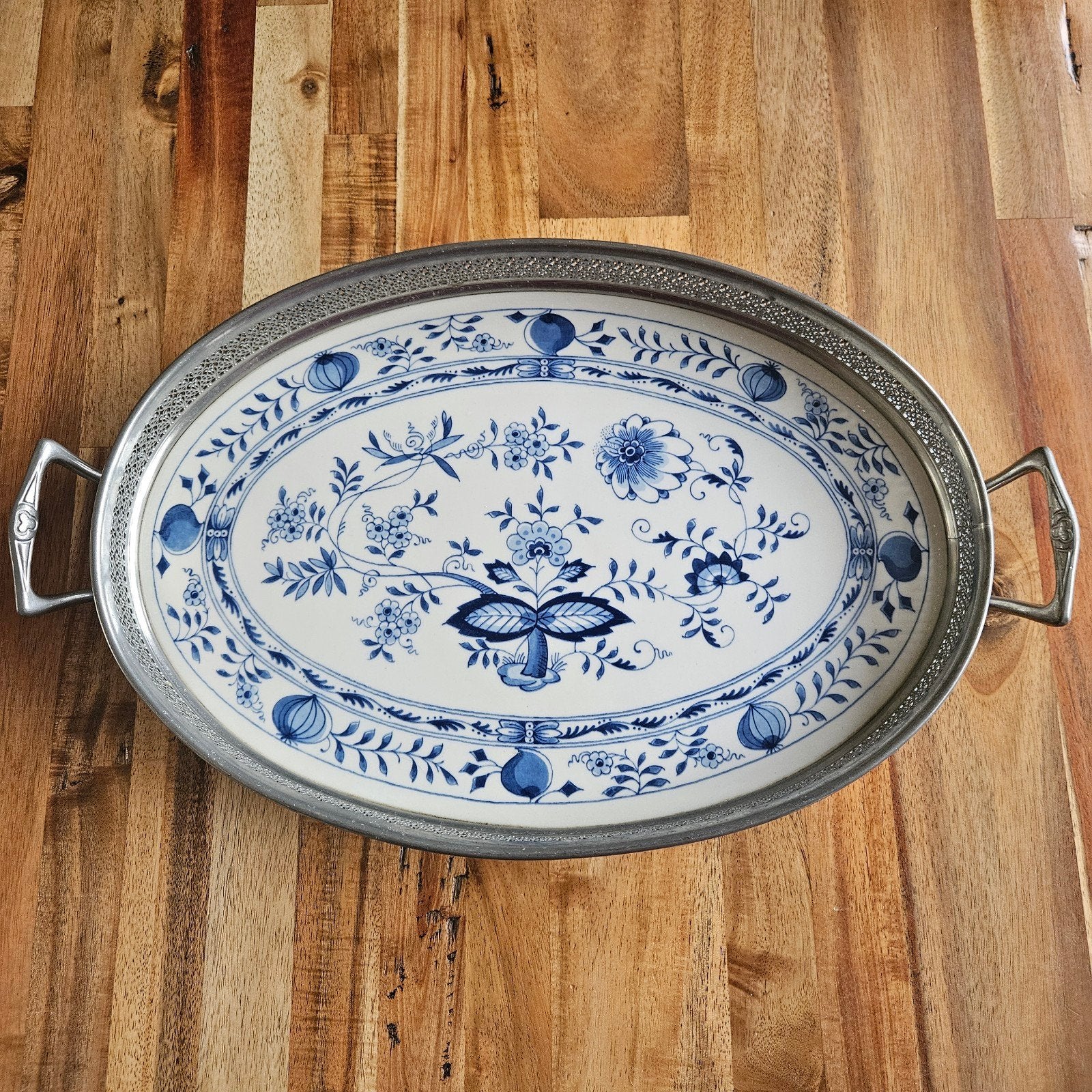Vintage Delfts Blauw westraven dienblad zilverkleurige, Antiek en Kunst, Ophalen of Verzenden